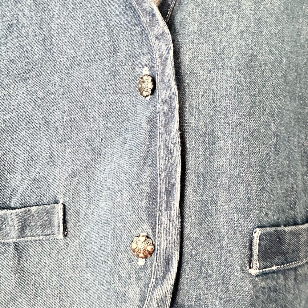 Metro Express Vintage Denim Chambray Red Plaid Flannel Back Button Vest L 14/16 - Picture 12 of 12